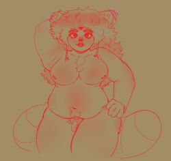 ailurid anthro ass belly big_breasts big_butt breasts facial_piercing female genitals gynomorph hair intersex long_hair mammal nose_piercing nude p1nkywho penis piercing red_panda slightly_chubby slightly_chubby_intersex solo tail thick_thighs wide_hips