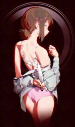 1girls ass behind behind_view brown_hair brunette_hair chainsaw_man female female_only higashiyama_kobeni knife light-skinned_female light_skin panties raneblu shounen_jump thighs underwear weapon