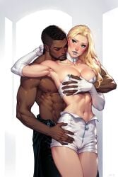 ai_generated blonde_hair cartoon comic comics emma_frost interracial marvel marvel_comics sex skimpy skimpy_clothes superhero superheroine villain villainess