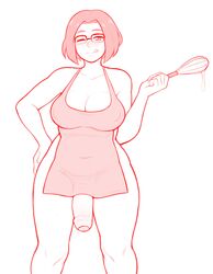 1futa apron bottomless_skirt breasts chubby cleavage dross erect_nipples erection erection_under_clothes erection_under_skirt foreskin futa_only futanari intersex large_breasts large_penis looking_at_viewer monochrome naked_apron nipple_bulge nipples penis penis_bulge penis_out penis_under_clothes penis_under_skirt skirt skirt_lift solo solo_futa tongue tongue_out uncircumcised uncut wide_hips