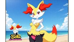 (am_universe)_bella_braixen anal anime beach braixen breasts female female_focus fox fox_girl hentai looking_at_viewer nipples no_bra panties pose solo solo_female topless