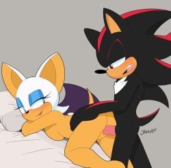 anthro bat bed blush breasts duo eulipotyphlan eyelashes eyeshadow female from_behind_position furniture genitals half-closed_eyes hedgehog hi_res jeanart makeup male male/female mammal narrowed_eyes nude penetration penile penile_penetration penis penis_in_pussy pillow pussy rouge_the_bat sega sex shadouge shadow_the_hedgehog signature sonic_(series) sonic_the_hedgehog_(series) tail vaginal_penetration wings