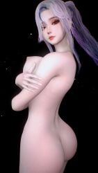 1girls 3d 4k areolae ass big_breasts black_background blue_hair breasts completely_nude crashbanditkut earrings eyebrows eyelashes female female_focus hair hi_res high_resolution highres light-skinned_female light_skin lips long_eyelashes long_hair looking_at_viewer multicolored_hair naked navel nipples nude nude_female original original_character ponytail red_eyes solo virt-a-mate virtamate white_hair