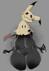 areola big_breasts black_areola black_body black_eyes black_nipples breasts estebon89 female front_view generation_7_pokemon gloves_(marking) grey_background grey_body hi_res huge_breasts humanoid looking_at_viewer markings mimikyu navel nintendo nipples nude overweight overweight_female pokemon pokemon_(species) shadow_creature shadow_humanoid simple_background solo thick_thighs wide_hips