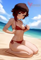 1girls 2d ai_generated ass back barefoot beach beachball big_ass big_breasts bikini black_bikini day erophoenix feet female gradient_hair looking_at_viewer looking_back multicolored_hair nipple_slip nipples outdoors pale_skinned_female patreon_username red_hair ruby_rose rwby short_hair sitting sky smile soles solo swimsuit two-tone_hair umbrella uncensored