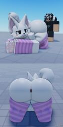 2boys 3d alternate_version anus ass baseplate behind_another bending bending_over big_ass boykisser boykisser_(meme) cat_ears furry gay male miljkfarts milky_(miljkfarts) pink_thighhighs roblox robloxian skunk smug tagme thick_ass thick_thighs thigh_highs watermark