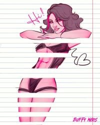 abs buffy_maris doodle drawing fit_female inka_(buffymaris) lingerie muscle_mommy muscles muscular muscular_female oc original original_characters pink_body pink_skin sketch sketch_page sketchbook