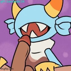 animated animated_image blowjob blue_body candevil candy_corn_pattern cassette_beasts gif horns monster non-human oral penis primedude34 toony