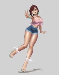 ayase_momo breasts cleavage dandadan high_heels linkartoon momo_ayase open_toe_heels short_shorts wedge_heels