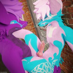 1:1 3d_(artwork) absurd_res against_surface against_wall alley anal anal_sex animal_genitalia animal_penis anthro anthro_on_anthro anthro_penetrated anthro_penetrating anthro_penetrating_anthro balls biped black_body black_fur blender_(artwork) blender_cycles blue_body blue_fur bodily_fluids canid canine canine_genitalia canine_penis canis claws clothing cum cum_dripping_from_penis cum_in_ass cum_inside cum_on_belly cum_on_body cum_on_penis depth_of_field digital_media_(artwork) dominant dragonplayer duo erection fox fur genital_fluids genitals grey_body grey_fur hair hi_res holding_leg iam_cab00se inside janieuwu knot male male/male male_penetrated male_penetrating male_penetrating_male mammal multicolored_body nude on_ground open_mouth orgasm outside outside_sex paws penetration penis pink_body pink_fur pink_penis public public_sex purple_body purple_fur red_penis reflection rexouium sex slim slim_anthro slim_male slim_sub smile standing submissive submissive_male tail white_body white_fur