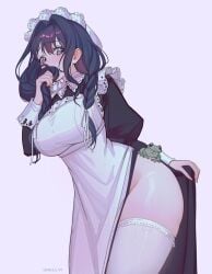 1girls big_breasts blue_eyes blue_hair blush busty female female_only hiding_face hips hololive hololive_english hololive_english_-council- hololive_english_-promise- large_breasts legs maid maid_apron maid_headdress maid_uniform ouro_kronii ouro_kronii_(maid) shellvi tagme thick thick_thighs thigh_highs thighhighs thighs virtual_youtuber vtuber