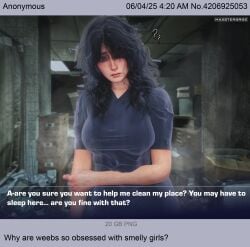 3d 3d_(artwork) 3d_model black_hair dirty_girl dirty_room fake_screenshot female female_only femcel inminent_sex looking_at_viewer maxsterbrge meme screenshot screenshot_edit smell smelly text visual_novel vn