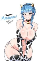 animal_print bell bikini black_choker blue_hair breast_press breasts choker cleavage cow_horns cow_print cow_print_bikini cow_print_gloves cow_print_thighhighs cow_tail cowbell curvy duplicate fake_horns female fire_emblem fire_emblem:_three_houses gloves hairband hands_on_own_thighs highres horns huge_breasts jarckius marianne_von_edmund neck_bell nintendo print_bikini print_gloves print_thighhighs skindentation swimsuit tail thighhighs wide_hips yellow_eyes