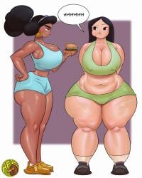 2girls aladdin aladdin_(1992_disney_film) artfoo_1 asian asian_female black_hair chinese chinese_female chocolate_and_vanilla chubby chubby_female dark-skinned_female dark_skin disney duo duo_focus fa_mulan female female_focus female_only light-skinned_female light_skin mulan mulan_(1998_film) plump princess_jasmine