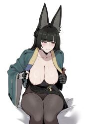 1girls areola areolae big_breasts breasts breasts_out breasts_out_of_clothes curvaceous curvy curvy_female female female_focus female_only hoshimi_miyabi huge_breasts kemonomimi large_breasts light-skinned_female light_skin long_hair masoq095 nipples no_bra slim_waist solo solo_female solo_focus thick_thighs thighs topless wide_hips zenless_zone_zero