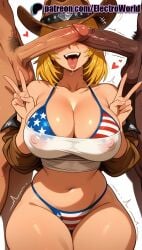 1boy 1girls 2025 ai_generated american_flag_bikini artist_name balls blonde_hair breasts bust caressing_testicles chest clothed_female_nude_male cock covered_nipples cowboy_hat cum dark-skinned_male dark_skin dead_or_alive dick electroworld erection female flag_print hairy hat heart hi_res high_quality high_resolution highres huge_cock interracial male male_pubic_hair patreon patreon_username penis penis_awe penis_on_face precum pubic_hair see-through solo_focus stable_diffusion straight swimsuit testicles tina_armstrong tongue tongue_out trembling twitching_penis uncensored v w watermark