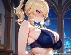 1female 1girls ai_generated big_breasts big_breasts blonde_female blonde_hair blonde_hair blonde_hair_female blue_eyes bra breasts breasts cleavage embarassed female female_focus female_only from_side genshin_impact hands_behind_back huge_boobs huge_breasts jean_gunnhildr kaistar large_boobs large_breasts light-skinned light-skinned_female light_skin looking_at_breasts looking_away milf mommy patreon ponytail pout pouting shiny shiny_skin shy solo solo_female solo_focus sweat sweatdrop sweating sweaty sweaty_body underwear wet wet_body wet_skin white_skin white_skinned white_skinned_female