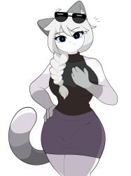 1girls big_breasts blue_eyes breasts cat_ears cat_girl cat_tail catgirl clothed_female feline fully_clothed glasses hand_on_breast large_breasts looking_at_viewer no_eraser office_clothing office_lady panty_lines short_hair sunglasses tail thick_thighs thighs white_hair