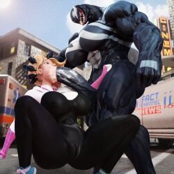 1futa 1girls 3d 3d_(artwork) cameltoe female futanari gwen_stacy intersex jarri34 latex latex_bodysuit latex_clothing latex_gloves latex_skinsuit marvel rape she-venom skin_tight skindentation skinsuit tight_clothes tight_clothing tight_fit