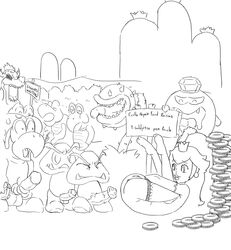 artist_request black_and_white boo_(mario) bowser female goomba hammer_bros. interspecies king_boo koopa koopa_troopa luigi's_mansion male mario_(series) nintendo piranha_plant princess_peach queue running_a_train straight_hair super_mario_bros. waiting_for_turn waiting_in_line