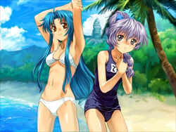 2girls bikini blue_hair female female_only full_metal_panic kaname_chidori multiple_girls school_swimsuit swimsuit tagme teletha_testarossa