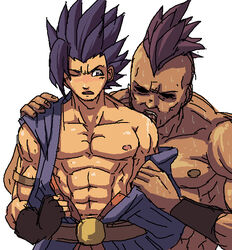 abs artist_request bara blush clothing color digital_media_(artwork) dragon_quest dragon_quest_vi gay hassan hero_(dq6) licking male male_only muscular muscular_male one_eye_closed sweat tagme undressing yaoi