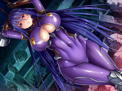 1girls akiyama_rinko aoi_nagisa_(metalder) blue_hair bodysuit bondage breasts curvy female forced gloves hair_between_eyes huge_breasts light-skinned_female light_skin lilith-soft long_hair looking_at_viewer no_bra purple_eyes shiny shiny_clothes shiny_hair shiny_skin standing sweat taimanin_(series) taimanin_asagi taimanin_asagi_battle_arena taimanin_yukikaze tears thighs very_long_hair