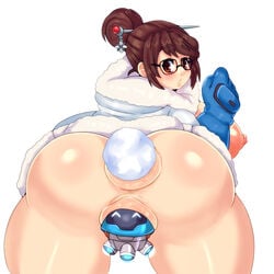 1girls anus asian ass big_ass big_thighs blush breasts brown_eyes brown_hair chubby coat curvy drone female female_only glasses gloves hair_pin head_in_pussy head_insertion huge_areolae huge_ass huge_breasts human living_sex_toy looking_back matospectoru mei_(overwatch) nipples object_insertion overwatch pussy robot snow snowball snowball_(overwatch) thick_thighs white_background wide_hips