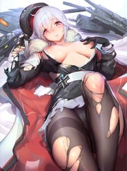 1girls absurdres areolae azur_lane big_breasts breasts female female_only gloves gorgeous_mushroom graf_zeppelin_(azur_lane) highres iron_blood_(azur_lane) large_breasts light-skinned_female light_skin looking_at_viewer nipples pantyhose solo torn_clothes torn_gloves torn_pantyhose