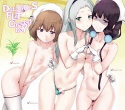 1boy 2girls :3 androgynous balls_in_panties between_legs blend_s breast_press breasts brown_hair censored cheek-to-cheek collarbone commentary cowboy_shot english femboy flat_chest girly gloves green_eyes hairband hand_between_legs head_scarf heart heart_censor heart_hands heart_hands_duo hews_hack hoshikawa_mafuyu hourglass_figure kanzaki_hideri little_penis long_hair looking_at_viewer male multiple_girls navel nipples parted_lips penis purple_eyes purple_hair revision sakuranomiya_maika shaded_face short_hair small_breasts smile smirk thighhighs trap white_gloves white_hair white_legwear