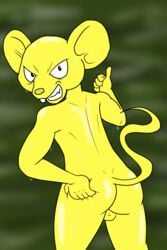 ass balls butt_grab dragon_ball dragon_ball_super fur hand_on_butt male_only mammal mouse nude quitela rodent smile solo solo_male sweat thumbs_up unknown_artist yellow_fur