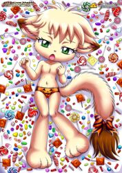 annie_(little_tails) bbmbbf candy feline female furry gold_level green_eyes halloween little_tails looking_at_viewer no_humans palcomix panties pietros_secret_club topless