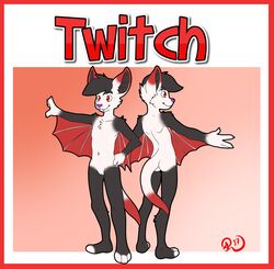 anthro bat black_fur chest_tuft cuntboy ferret fur hybrid intersex mammal mustelid red_eyes red_fur red_skin roger tuft twitch_firefly white_fur wings