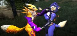 3d anthro breasts canine crossover digimon female fight fox garry's_mod krystal lordzbacon mammal nintendo nude punch renamon screencap star_fox video_games