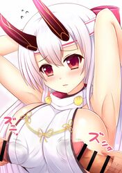 1girls arms_up board_game breasts fate/grand_order fate_(series) female hair_between_eyes hair_ribbon headband horns japanese_clothes kane-neko large_breasts long_hair oni_horns paizuri paizuri_under_clothes penis red_eyes ribbon sideboob silver_hair tomoe_gozen_(fate)