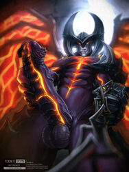 1boy aatrox demon hand_on_penis holding_penis horns league_of_legends male male_only penis_grab presenting presenting_penis solo spiked_penis tagme todex wings