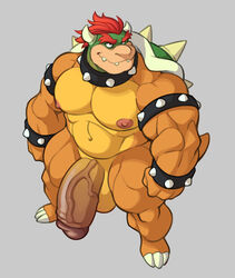 analon_(artist) anthro armband big_penis bowser bracelet collar collar_only genitals grey_background hi_res huge_cock humanoid_genitalia humanoid_penis jewelry koopa male male_only mario_(series) muscular muscular_male navel nintendo nipples nude penis scalie simple_background solo spiked_armband spiked_bracelet spiked_collar spikes toomanyboners vein veiny_penis video_games