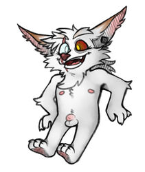 anthro color flaccid furry furry_only hotoshuken kled league_of_legends male male_only nude open_mouth penis riot_games scar scar_across_eye simple_background standing uncensored white_background white_fur