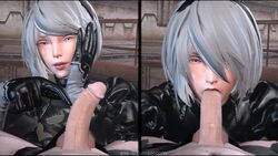 1boy 1girls 2koma 3d animated blue erection esk fellatio female looking_at_viewer nier nier:_automata no_sound oral penis pov shorter_than_10_seconds source_filmmaker tease teasing_penis video white_hair yorha_2b