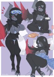 fuli_jeffery nintendo pokemon pokemon_legends_z-a generation_9_pokemon mega_absol_z mega_evolution pokemon_(species) 2026 very_high_resolution digital_media_(artwork) hi_res multiple_images signature 2_horns anthro anthrofied areola areola_slip arms_bent bedding bent_legs beverage beverage_can big_breasts biped black_body black_fur blanket blindfold blue_bra blue_clothing blue_panties blue_underwear border bottomwear bra breasts camel_toe chip_bag chips_(food) claw_fingers claws clothed clothed_anthro clothed_female clothing controller cute_fangs electronics emanata energy_drink eyelashes eyemask eyewear fangs feet female female_anthro food fur game_controller gaming grey_body holding_controller holding_object horn looking_at_object looking_at_phone looking_at_viewer lying markings mask mole_(marking) mouth_closed multicolored_body nipples on_side open_mouth panties pattern_bottomwear pattern_bra pattern_clothing pattern_panties pattern_topwear pattern_underwear phone pillow pink_areola pokemorph pupils purple_background red_body red_eyes simple_background sitting sleep_mask solo standing teeth thigh_gap tired tired_eyes toe_claws topwear underwear white_border white_pupils white_sclera 1girls female_only multiple_views
