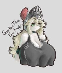 1girls big_boobs big_breasts blonde_hair boobs breasts choker female_knight_(guardian_tales) green_eyes guardian_tales helmet huge_boobs huge_breasts long_hair simple_background yourstrulygarbage