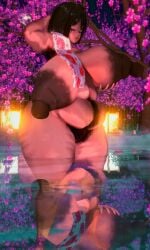 3d 3d_(artwork) armpit_hair bandizone big_belly brown_areola brown_hair brown_nipples cellulite chubby closed_eyes dark_areola dark_nipples excessive_pubic_hair fat fat_belly female_only hand_on_breast hand_on_head hot_spring huge_areolae huge_ass huge_breasts huge_nipples koikatsu lipstick long_nipples milf mommy night pubic_hair sagging_breasts short_hair standing standing_in_water steam thick_thighs veins venus_body water wet wet_body