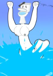 1girl 1girls adamation_inc. adamationz animationepic black_bow bow clitoris closed_eyes female female_only genderswap genderswap_(mtf) grey_nipples happy inanimate_insanity inanimate_insanity_(season_2) medium_breasts nude nude_female object_head object_show object_shows sea solo solo_female summer swimming toilet toilet_(ii) variant_set zsona_creepy(artist)