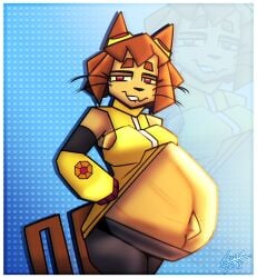 anthro anthro_female biting_lip cat cat_girl exposed_pregnant_belly gameoverse glitch_productions kit_(gameoverse) low_poly pregnancy pregnant pregnant_anthro pregnant_belly pregnant_female