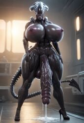 1futa abs ai_generated alien big_breasts big_penis black_body cum cum_drip dark-skinned_futa dark_skin flaccid futa_only futanari giant_penis glossy heels hi_res high_heels highres huge_areolae huge_balls huge_breasts huge_cock huge_nipples huge_testicles huge_thighs hyper hyper_penis long_penis masixi monster muscles muscular muscular_futa muscular_legs solo xenomorph xenomorph_queen