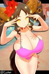 1girl 1girls big_breasts cleavage cyshen huge_breasts large_breasts marvelous_sunday_(umamusume) swimsuit thick_thighs top_heavy umamusume umamusume_pretty_derby