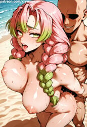 1girl 1girls ai ai-created ai_art ai_assisted ai_generated ass beach big_ass big_breasts boobs breasts demon_slayer female green_eyes green_hair holding_arm kanroji_mitsuri kimetsu_no_yaiba klyvenar mitsuri_kanroji moaning mole muscular muscular_male nipples penetration pink_hair sex sweat tits young younger_female