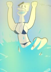 1girl 1girls adamation_inc. adamationz animationepic bikini black_bow blue_bikini bow closed_eyes female female_only genderswap genderswap_(mtf) happy inanimate_insanity inanimate_insanity_(season_2) medium_breasts object_head object_show object_shows solo solo_female summer swimming toilet toilet_(ii) variant_set zsona_creepy zsona_creepy(artist)