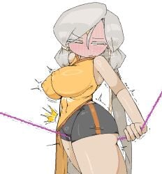 cookie_run cookie_run_ovenbreak halite_gauntlet_cookie blushing leaking nipples_visible_through_clothing string shaking simple_background tagme