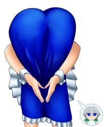 1girls bending_over big_ass big_butt blue_dress blue_eyes blue_skirt braid british british_female bubble_ass bubble_butt child_bearing_hips dat_ass dress european european_female fat_ass fat_butt female female_only french_braid frown fumo_(doll) fumo_plush grey_hair heart_butt_challenge huge_ass huge_butt maid maid_headdress praise_da_booty_(meme) sakuya_izayoi skirt speech_bubble touhou wheelerfortune wide_hips